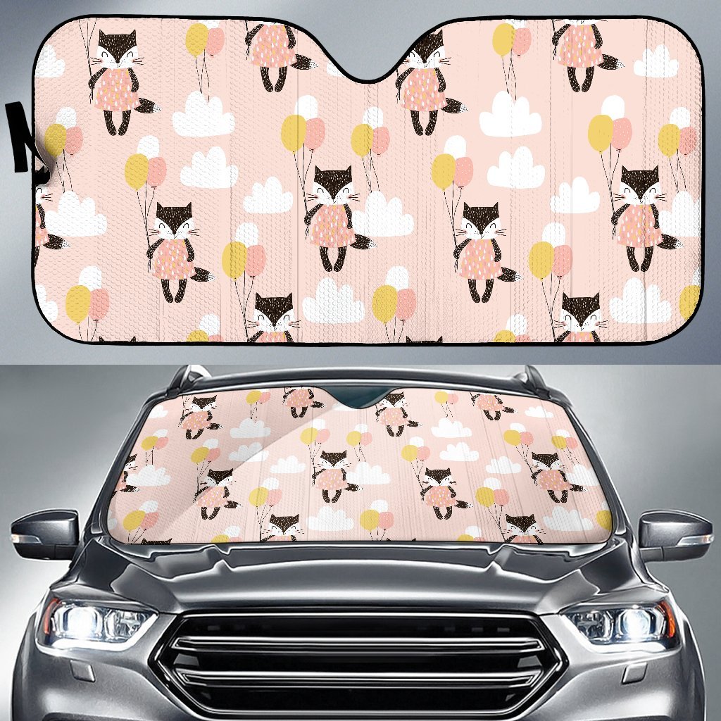 Cute Raccoon Hot Air Balloon Pattern Print Car Sun Shade-grizzshop