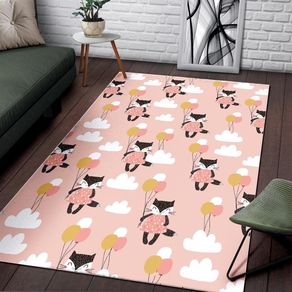 Cute Raccoon Hot Air Balloon Pattern Print Floor Mat-grizzshop