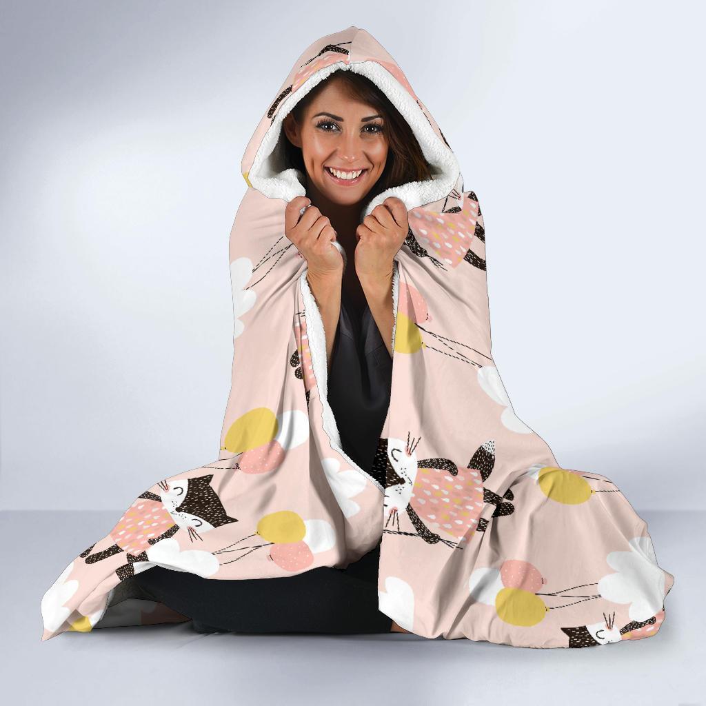 Cute Raccoon Hot Air Balloon Pattern Print Hooded Blanket-grizzshop