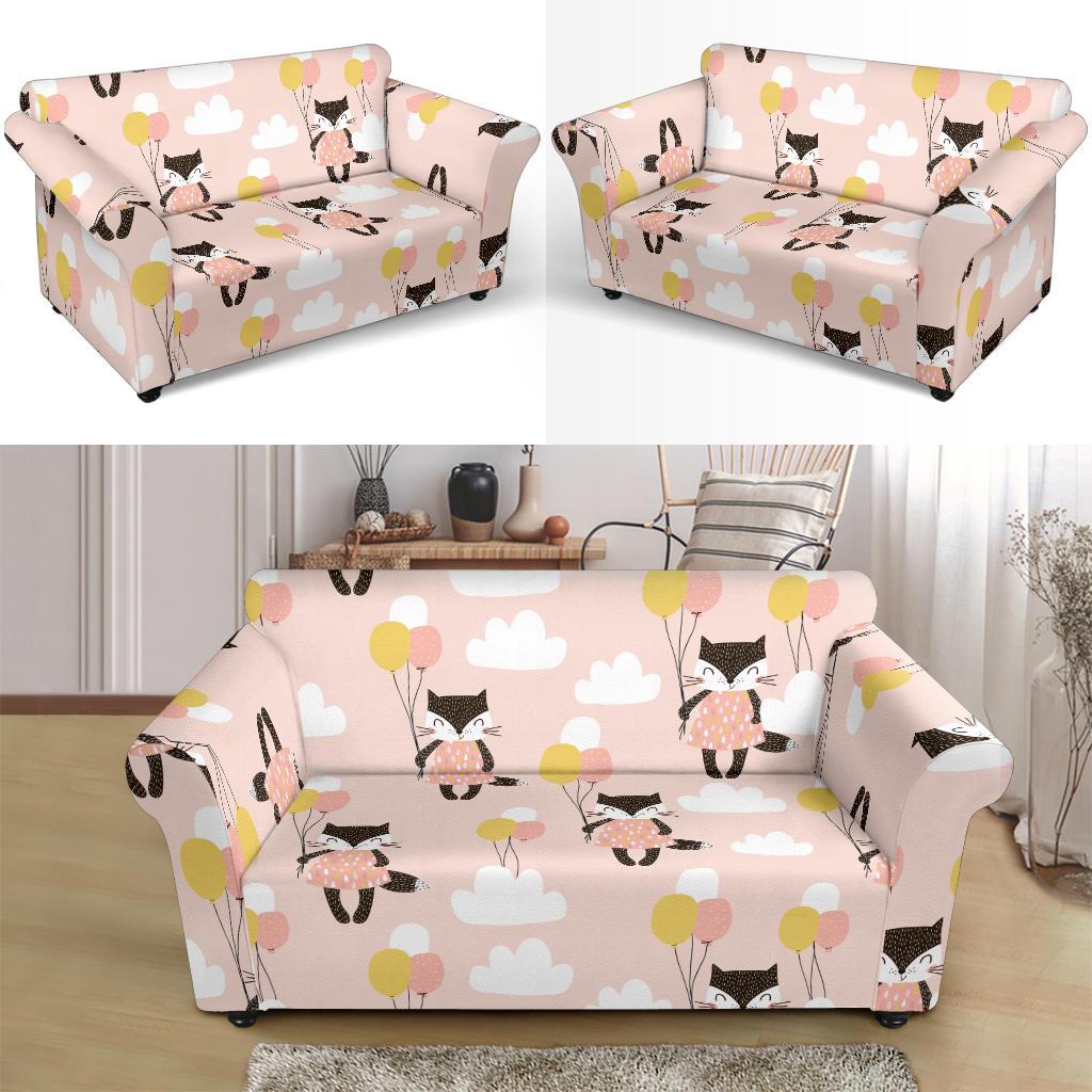 Cute Raccoon Hot Air Balloon Pattern Print Loveseat Cover-grizzshop