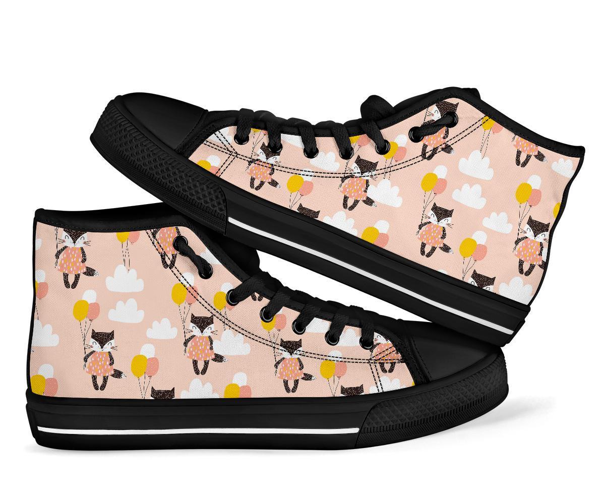 Cute Raccoon Hot Air Balloon Pattern Print Men Women's High Top Shoes-grizzshop