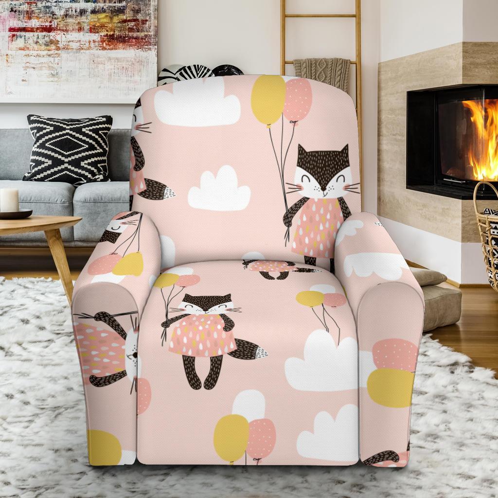 Cute Raccoon Hot Air Balloon Pattern Print Recliner Cover-grizzshop