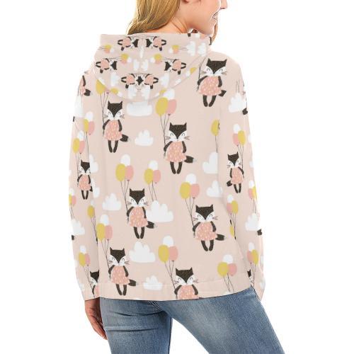 Cute Raccoon Hot Air Balloon Pattern Print Women Pullover Hoodie-grizzshop