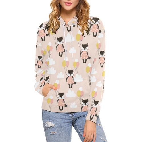 Cute Raccoon Hot Air Balloon Pattern Print Women Pullover Hoodie-grizzshop