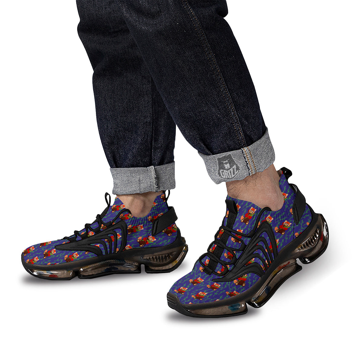 Cute Red Raccoon And Bamboo Print Pattern Black Gym Shoes-grizzshop
