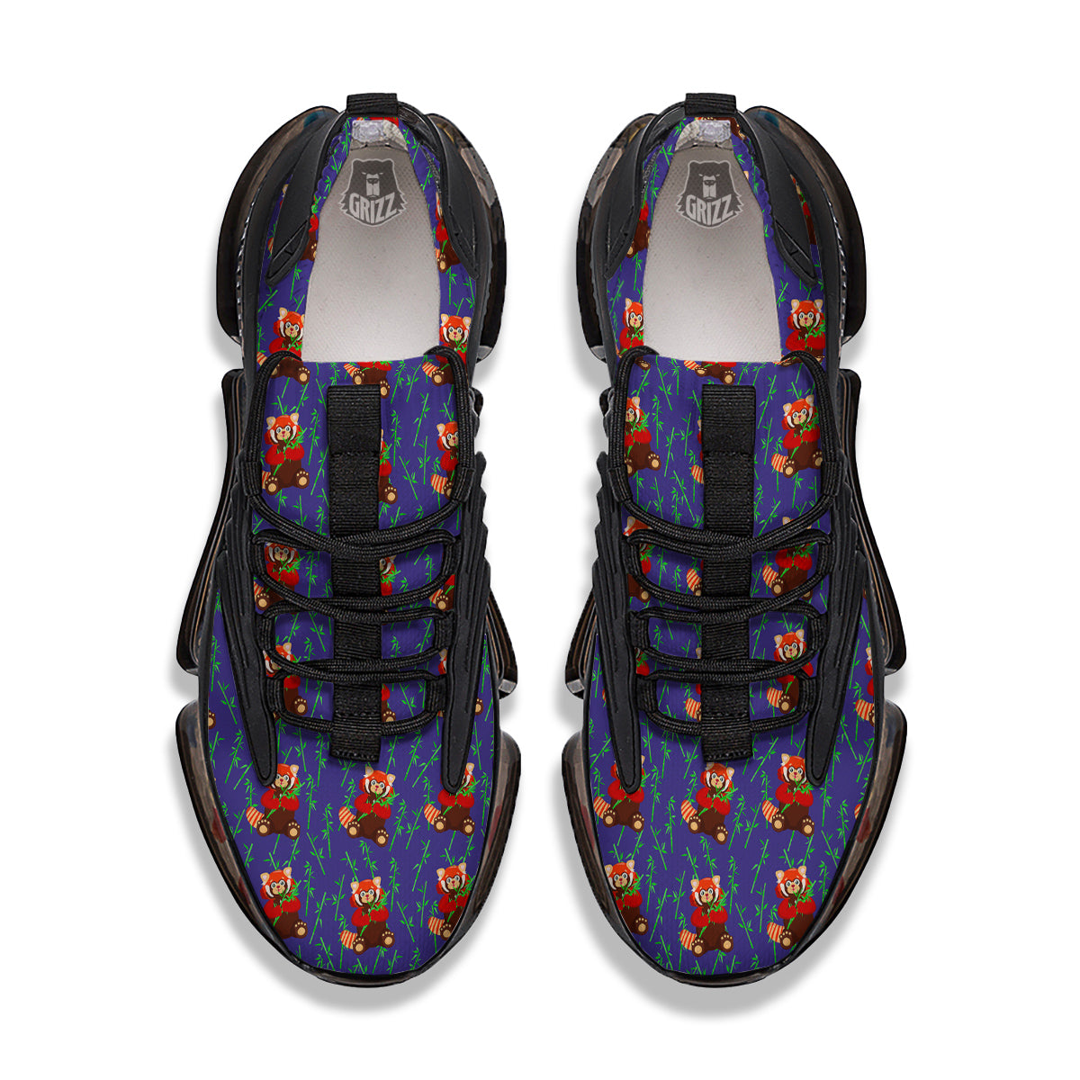 Cute Red Raccoon And Bamboo Print Pattern Black Gym Shoes-grizzshop