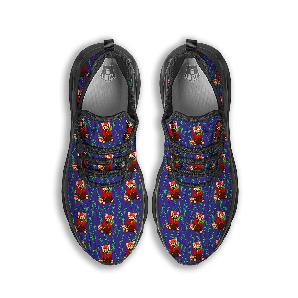 Cute Red Raccoon And Bamboo Print Pattern Black Running Shoes-grizzshop
