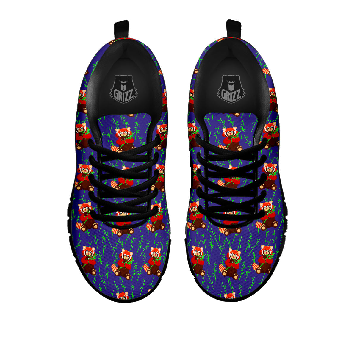 Cute Red Raccoon And Bamboo Print Pattern Black Sneaker-grizzshop