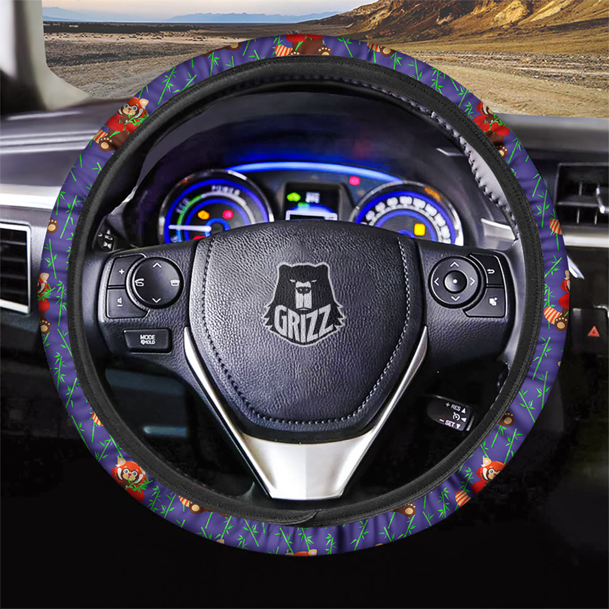 Cute Red Raccoon And Bamboo Print Pattern Car Steering Wheel Cover-grizzshop