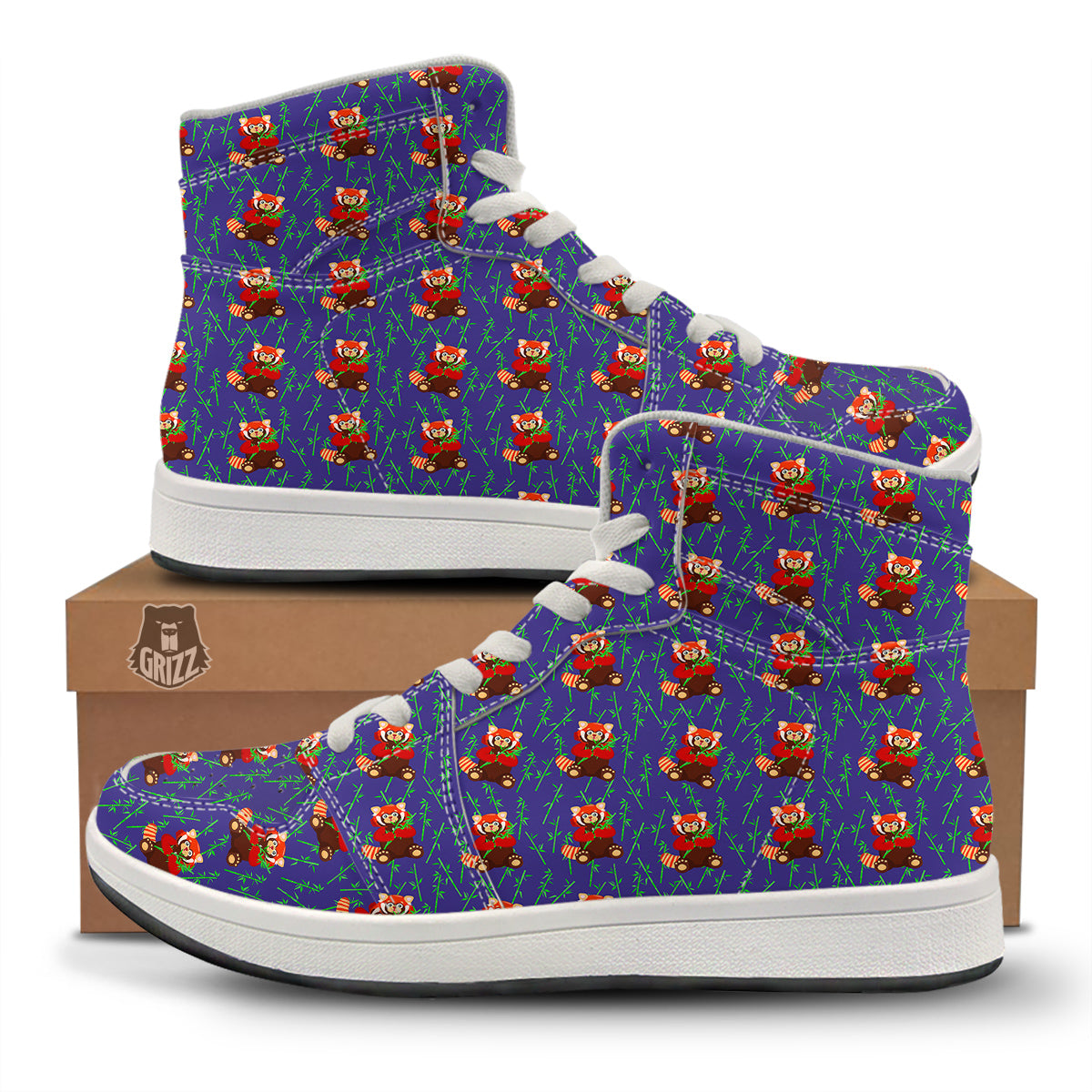 Cute Red Raccoon And Bamboo Print Pattern High Top Sneakers-grizzshop