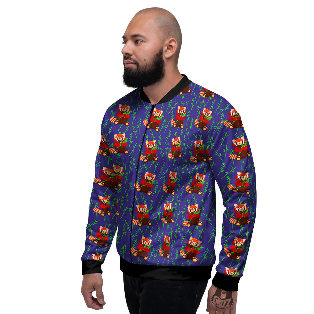 Cute Red Raccoon And Bamboo Print Pattern Men's Bomber Jacket-grizzshop