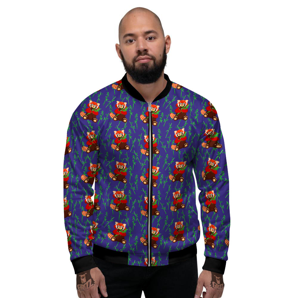 Cute Red Raccoon And Bamboo Print Pattern Men's Bomber Jacket-grizzshop