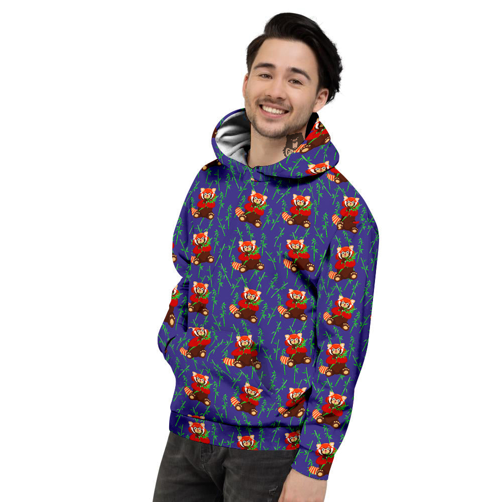 Cute Red Raccoon And Bamboo Print Pattern Men's Hoodie-grizzshop