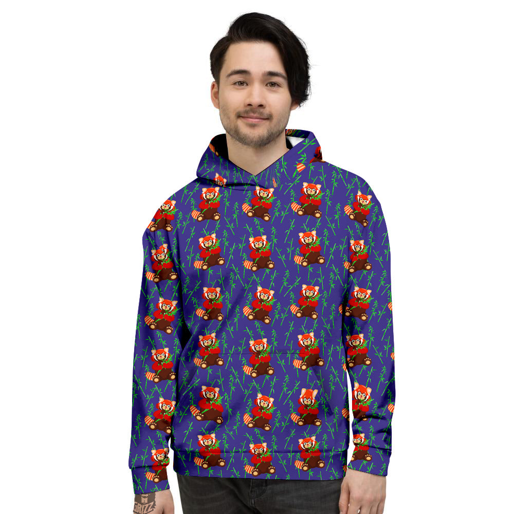 Cute Red Raccoon And Bamboo Print Pattern Men's Hoodie-grizzshop