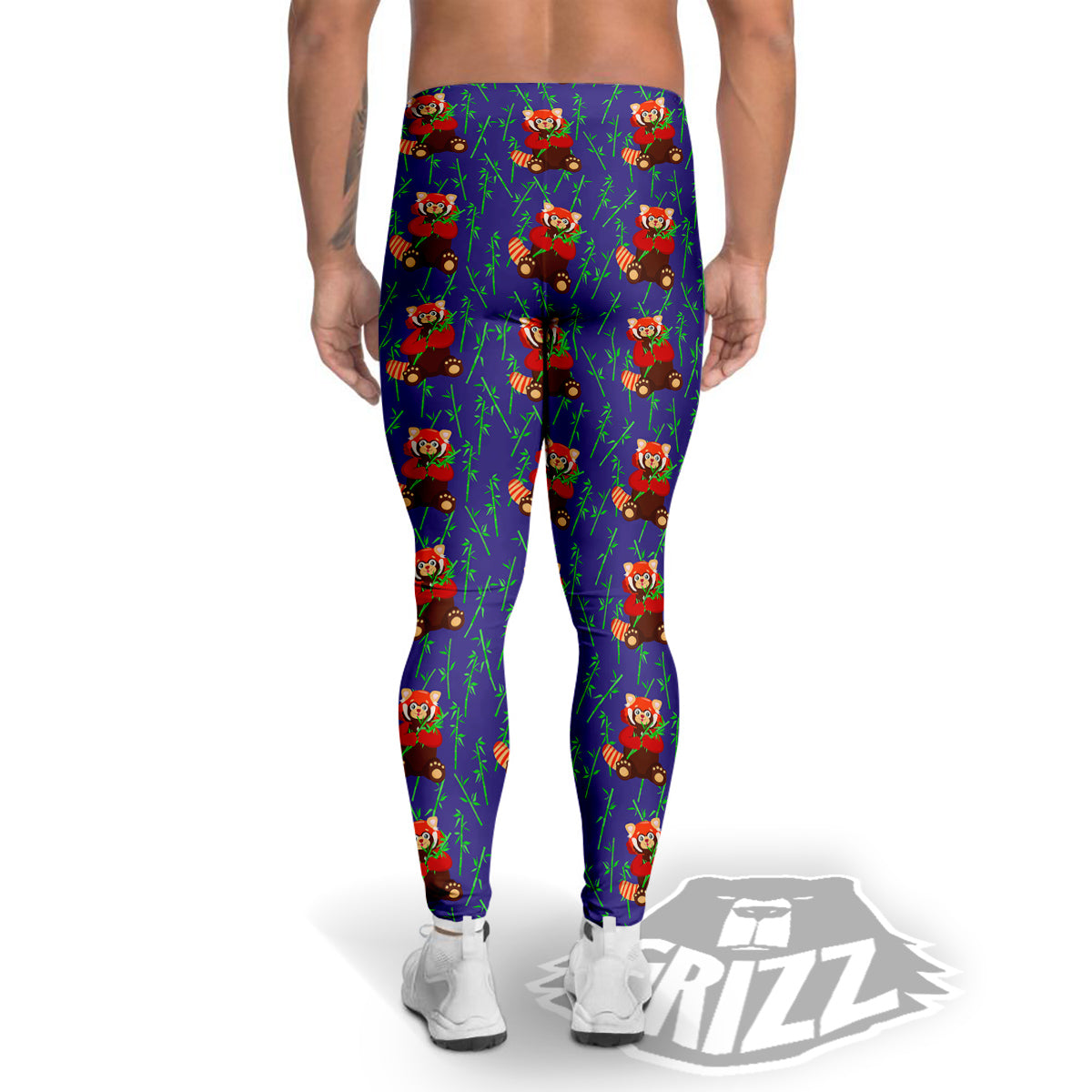 Cute Red Raccoon And Bamboo Print Pattern Men's Leggings-grizzshop