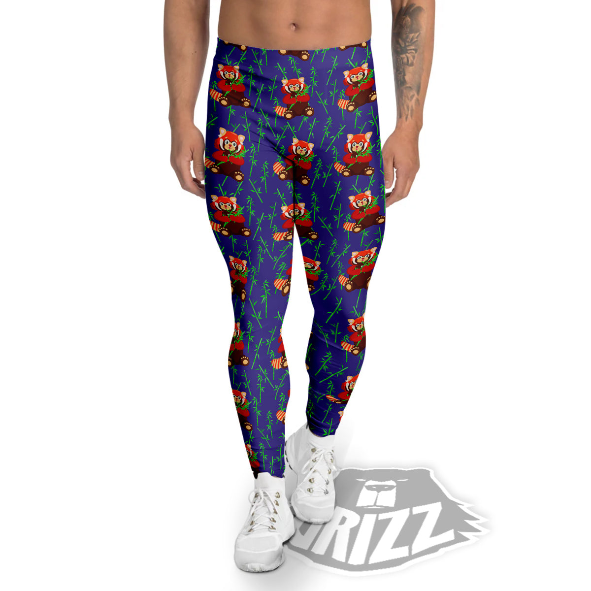 Cute Red Raccoon And Bamboo Print Pattern Men's Leggings-grizzshop