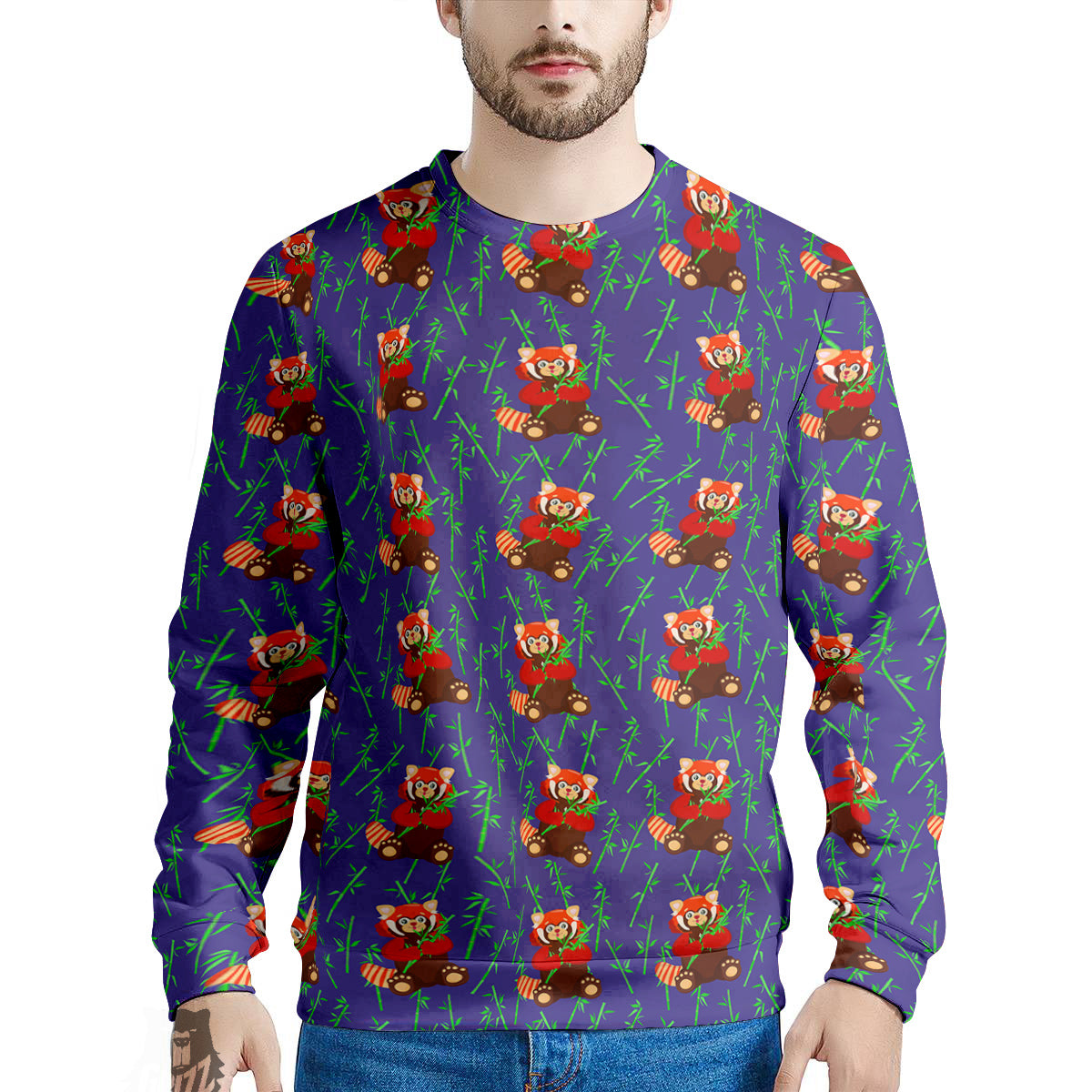 Cute Red Raccoon And Bamboo Print Pattern Men's Sweatshirt-grizzshop
