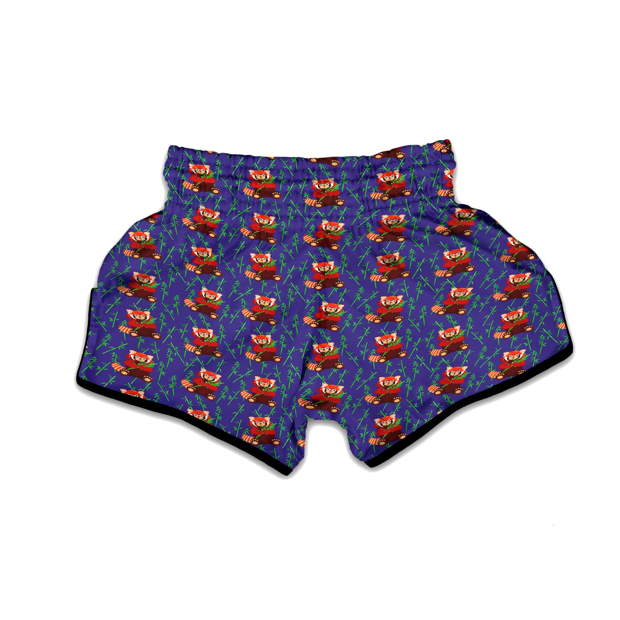 Cute Red Raccoon And Bamboo Print Pattern Muay Thai Boxing Shorts-grizzshop