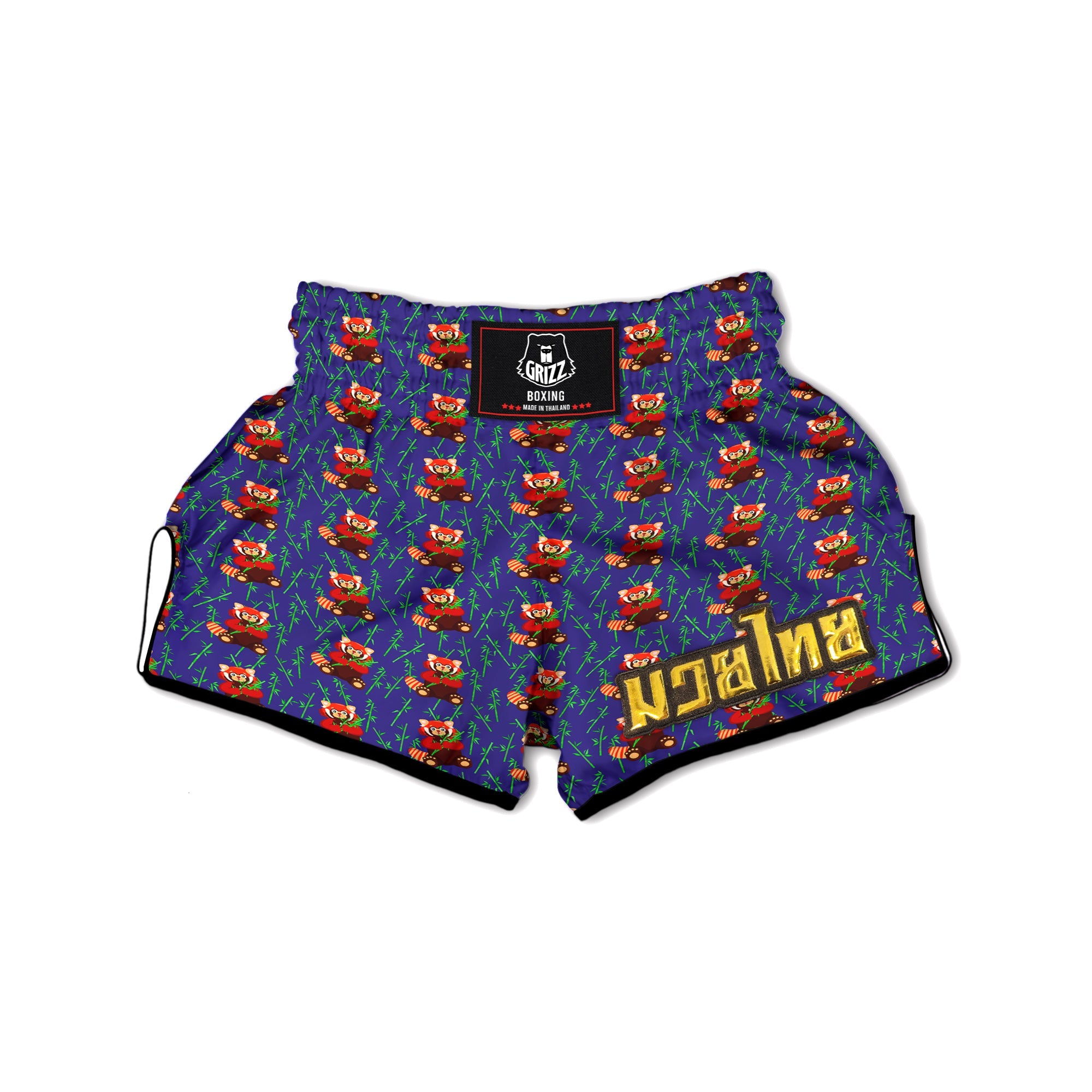 Cute Red Raccoon And Bamboo Print Pattern Muay Thai Boxing Shorts-grizzshop