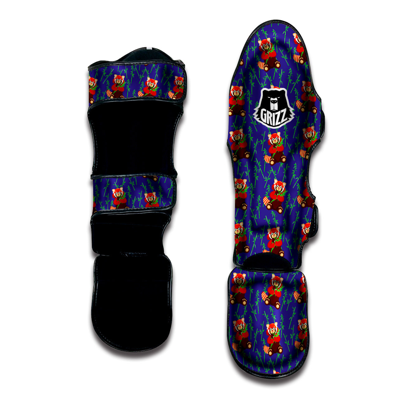 Cute Red Raccoon And Bamboo Print Pattern Muay Thai Shin Guards-grizzshop