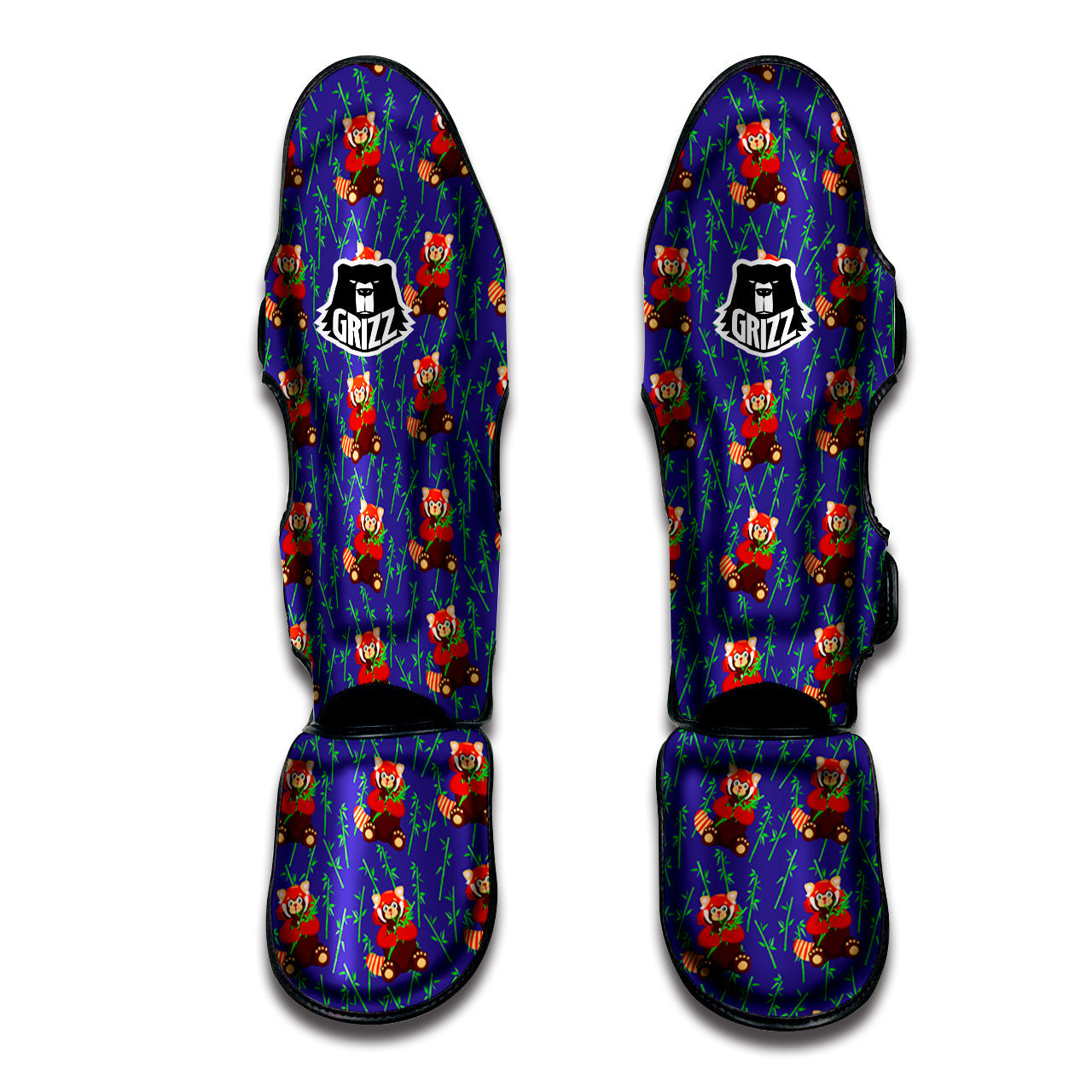 Cute Red Raccoon And Bamboo Print Pattern Muay Thai Shin Guards-grizzshop