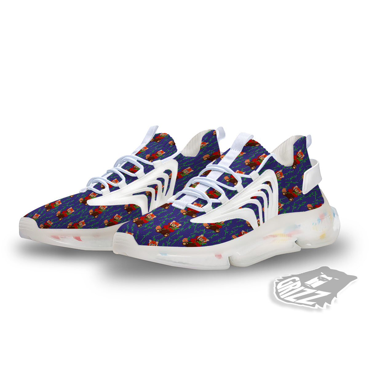 Cute Red Raccoon And Bamboo Print Pattern White Gym Shoes-grizzshop