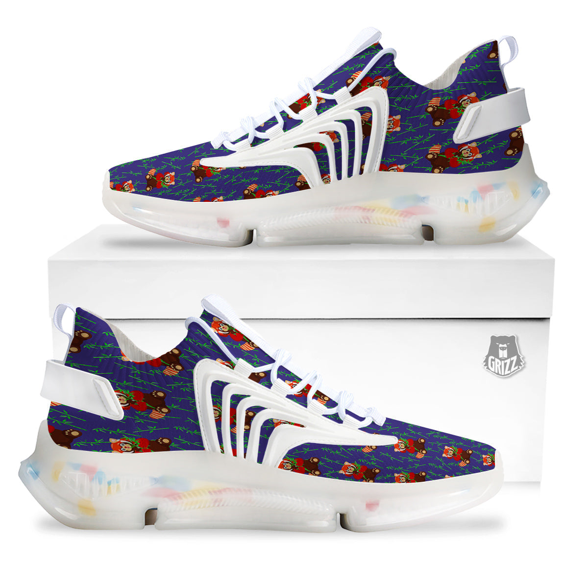 Cute Red Raccoon And Bamboo Print Pattern White Gym Shoes-grizzshop