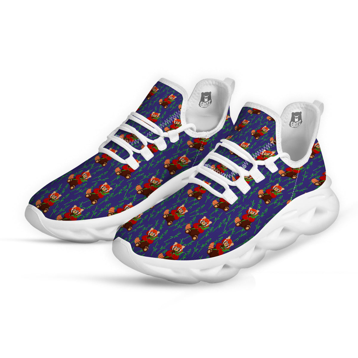 Cute Red Raccoon And Bamboo Print Pattern White Running Shoes-grizzshop