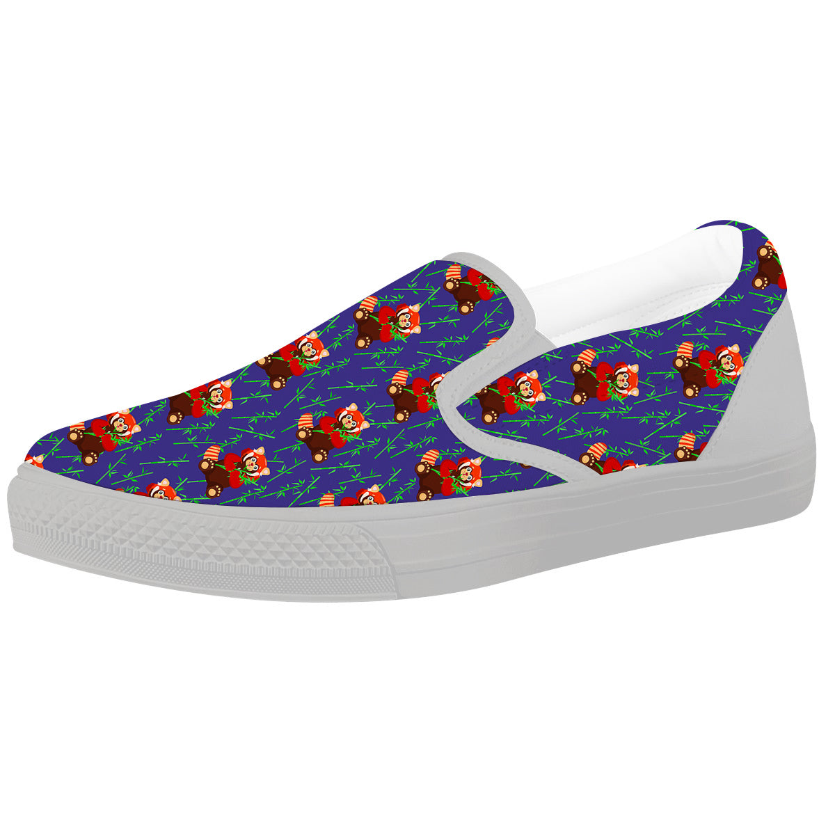 Cute Red Raccoon And Bamboo Print Pattern White Slip On Shoes-grizzshop