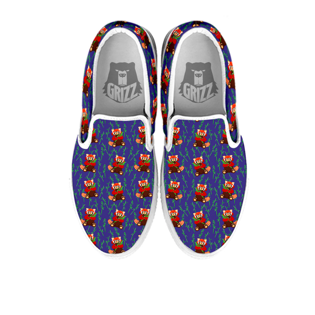 Cute Red Raccoon And Bamboo Print Pattern White Slip On Shoes-grizzshop