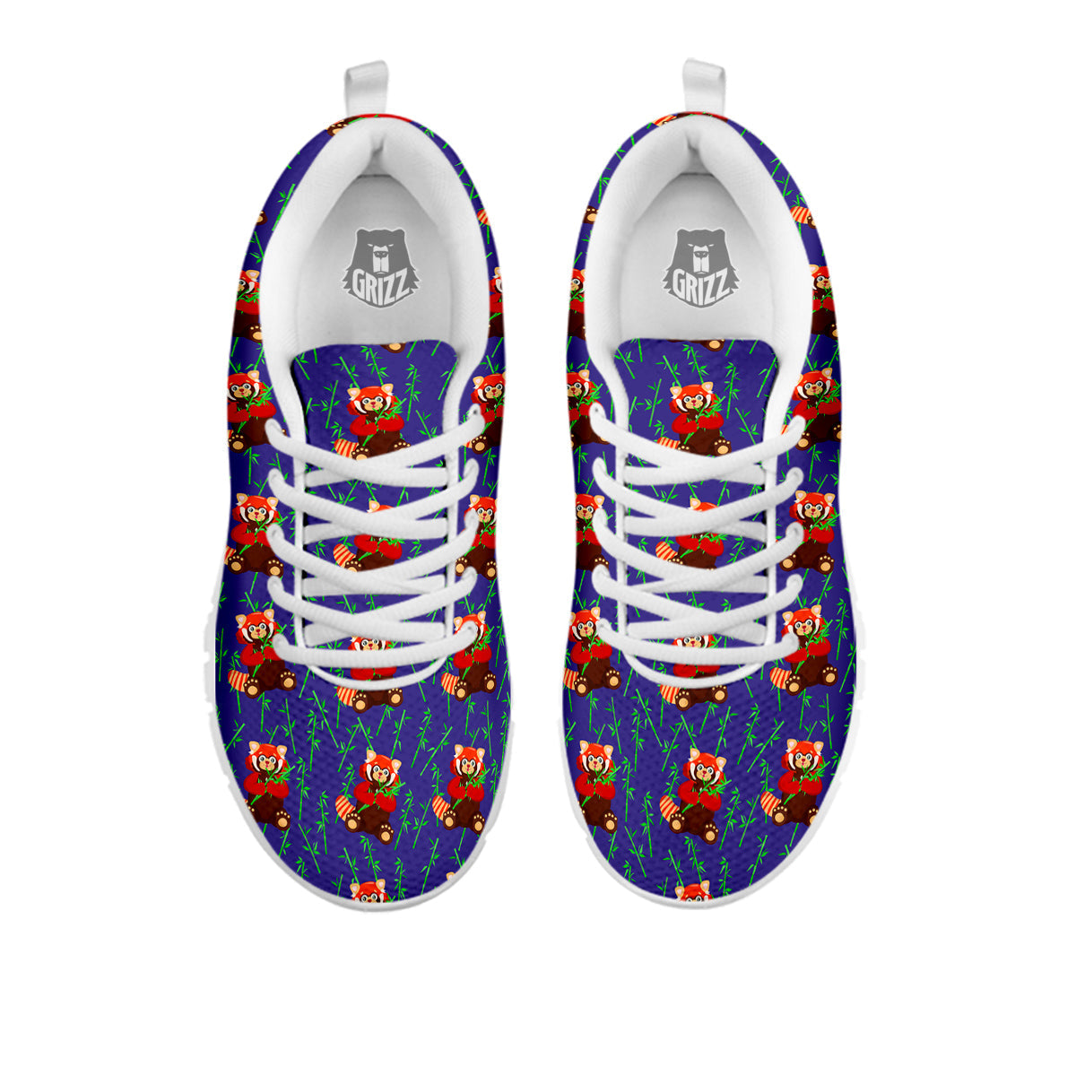 Cute Red Raccoon And Bamboo Print Pattern White Sneaker-grizzshop