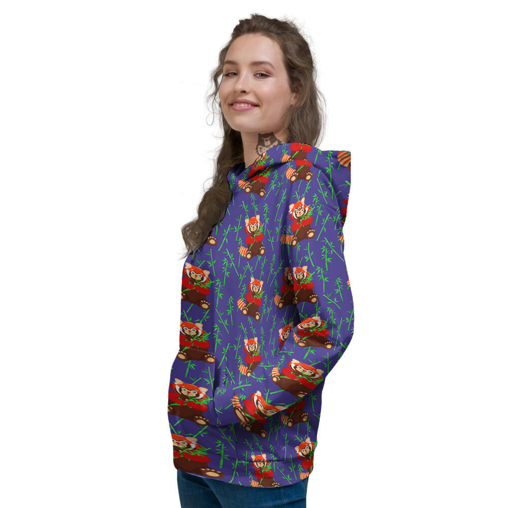 Cute Red Raccoon And Bamboo Print Pattern Women's Hoodie-grizzshop