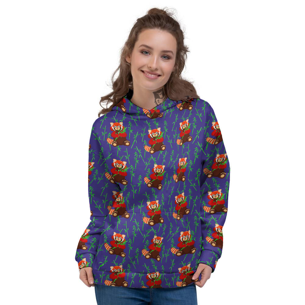 Cute Red Raccoon And Bamboo Print Pattern Women's Hoodie-grizzshop