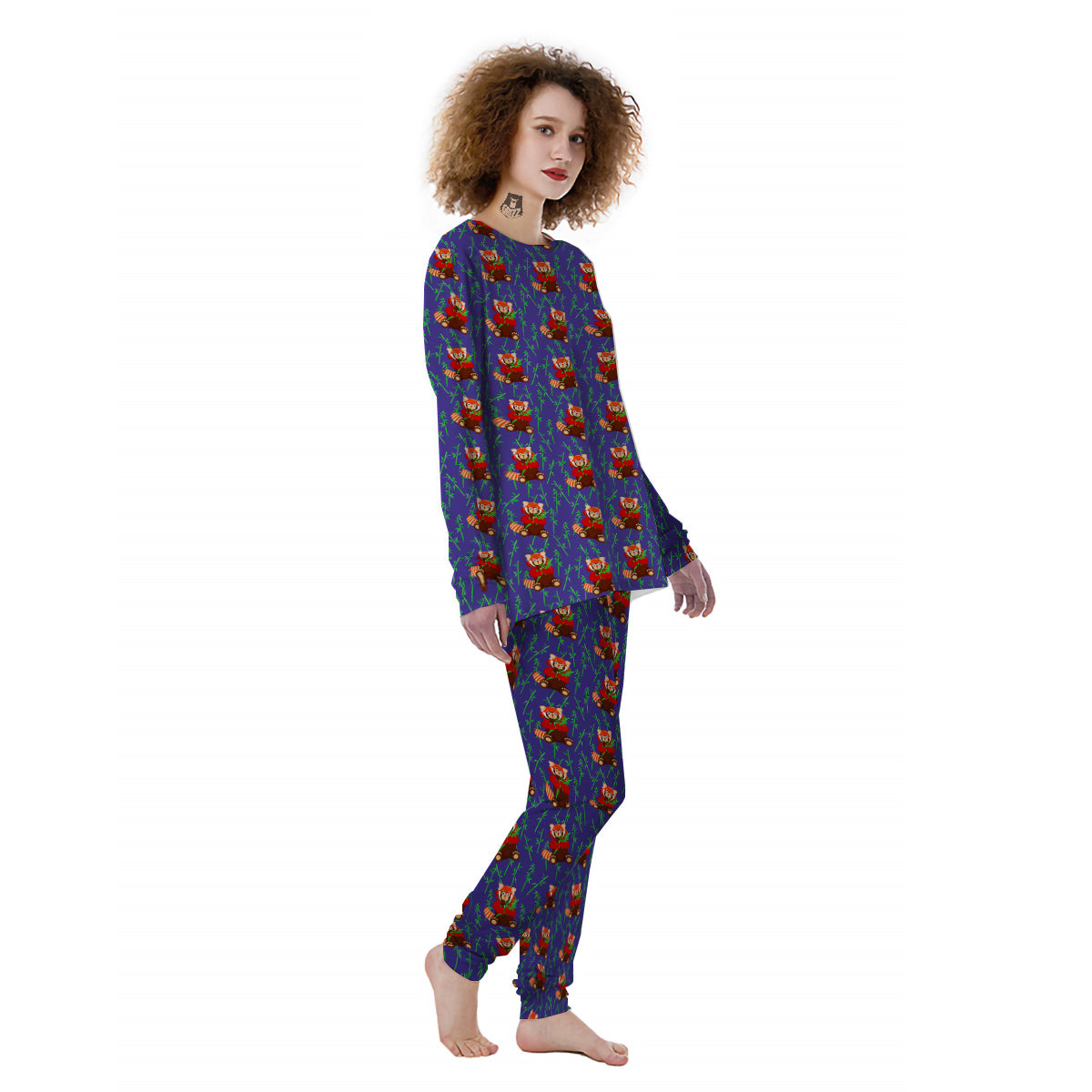 Cute Red Raccoon And Bamboo Print Pattern Women's Pajamas-grizzshop