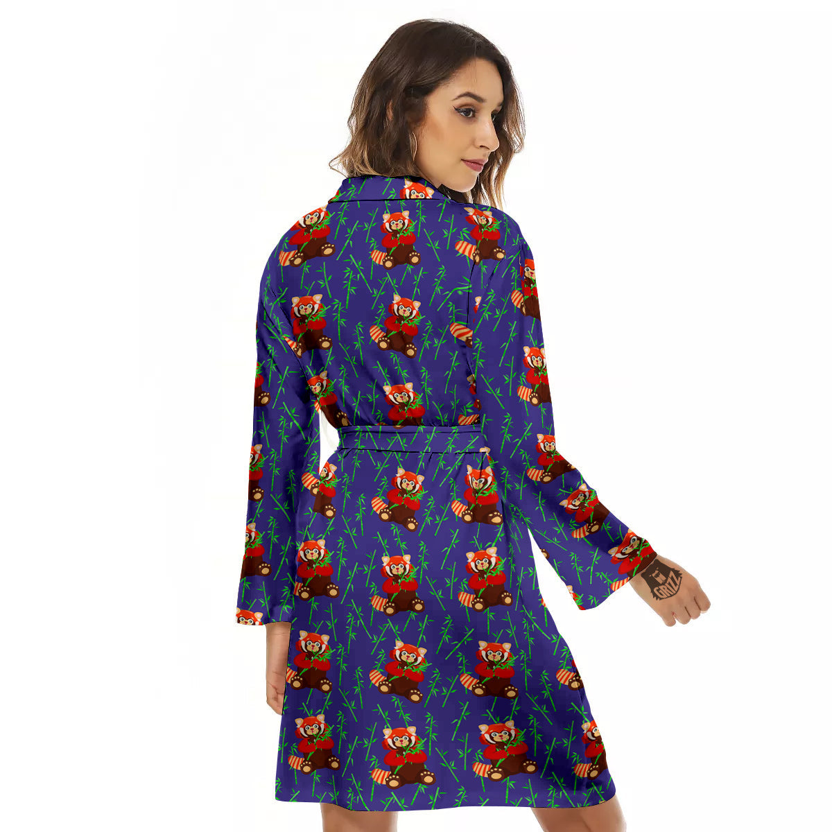 Cute Red Raccoon And Bamboo Print Pattern Women's Robe-grizzshop
