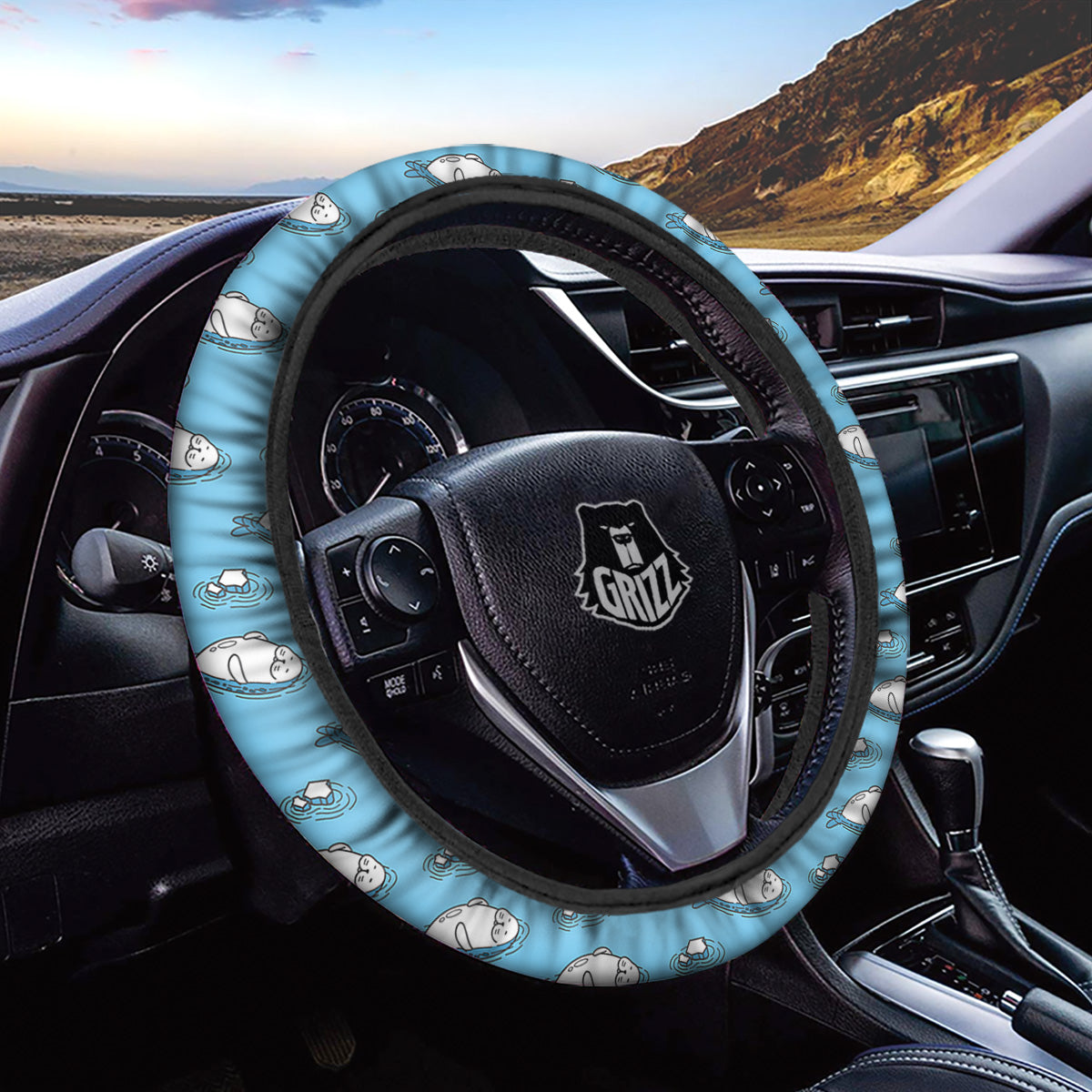 Cute Seal Swim Print Pattern Car Steering Wheel Cover-grizzshop