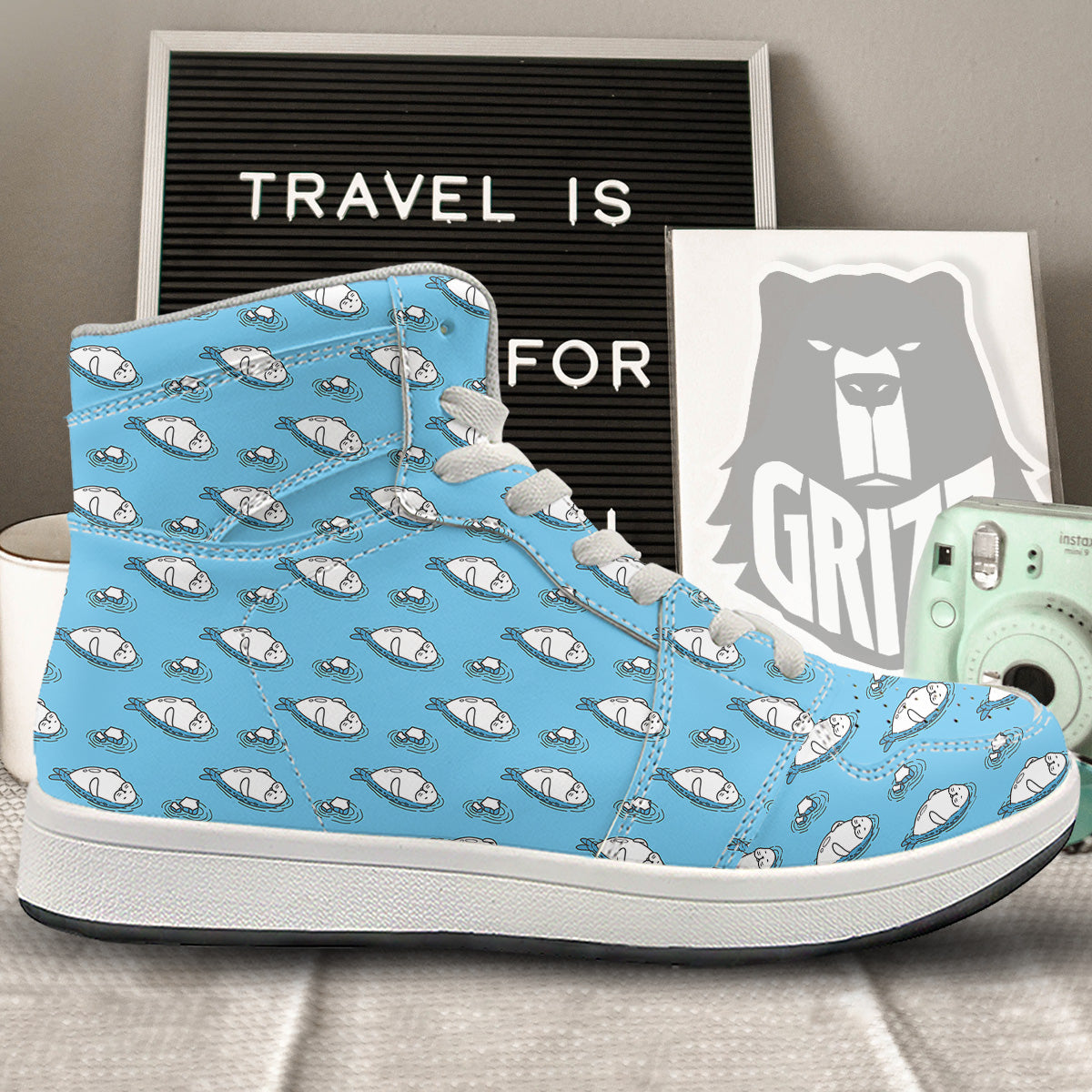 Cute Seal Swim Print Pattern High Top Sneakers-grizzshop