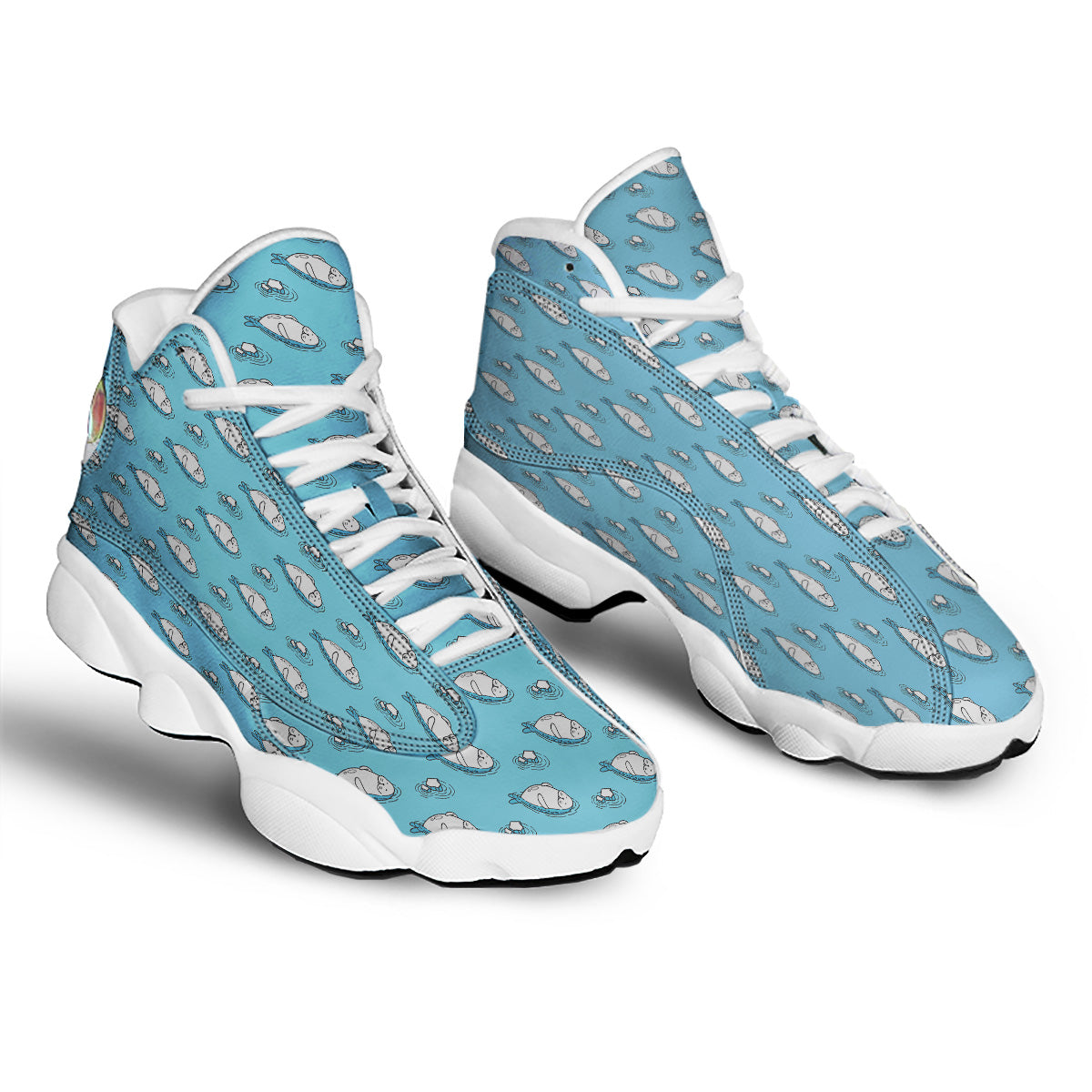 Cute Seal Swim Print Pattern White Basketball Shoes-grizzshop