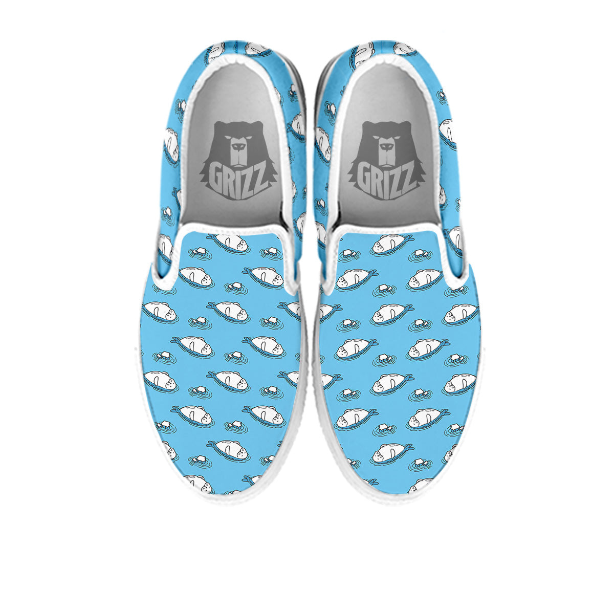 Cute Seal Swim Print Pattern White Slip On Shoes-grizzshop