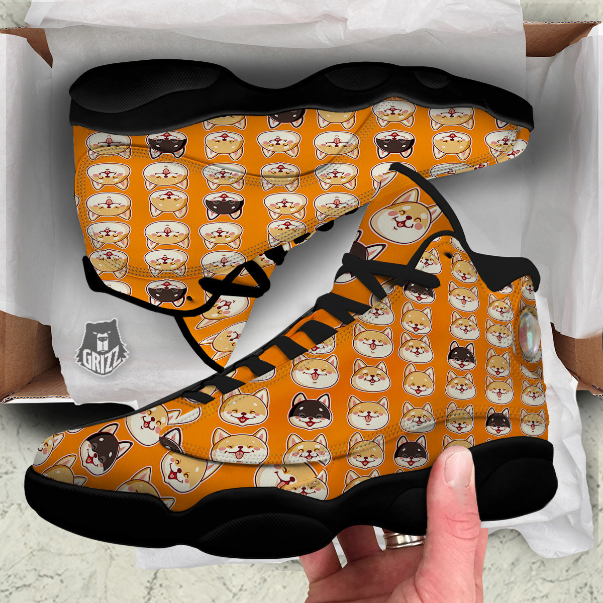 Cute Siberian And Cute Shiba Print Pattern Black Basketball Shoes-grizzshop
