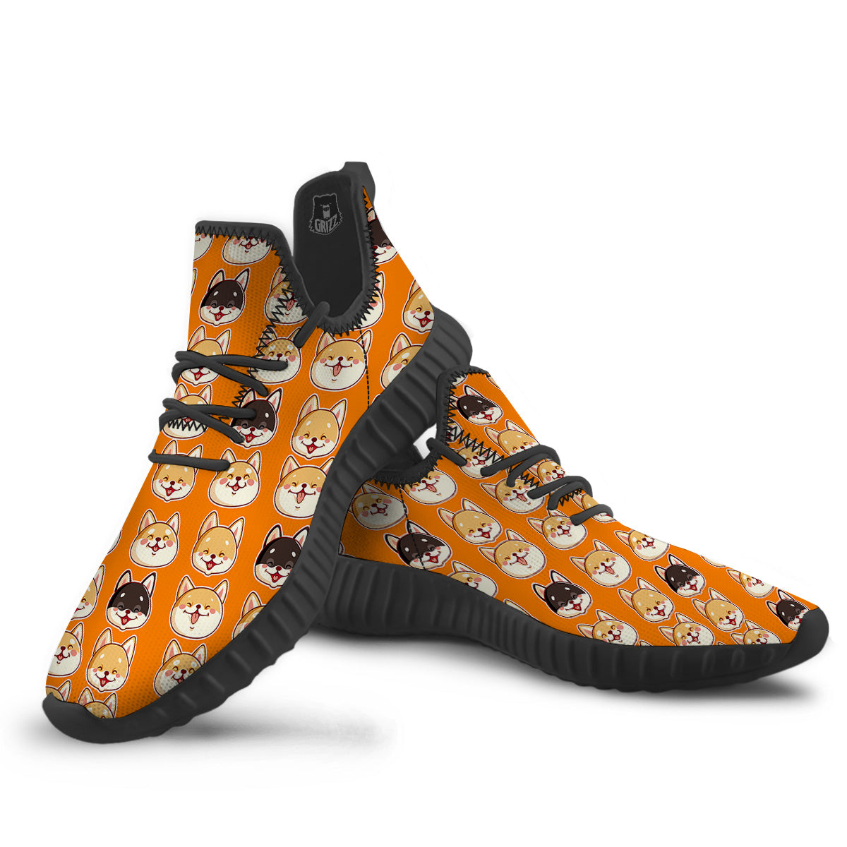 Cute Siberian And Cute Shiba Print Pattern Black Walking Shoes-grizzshop