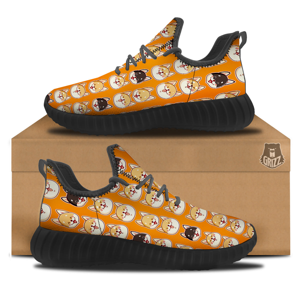 Cute Siberian And Cute Shiba Print Pattern Black Walking Shoes-grizzshop