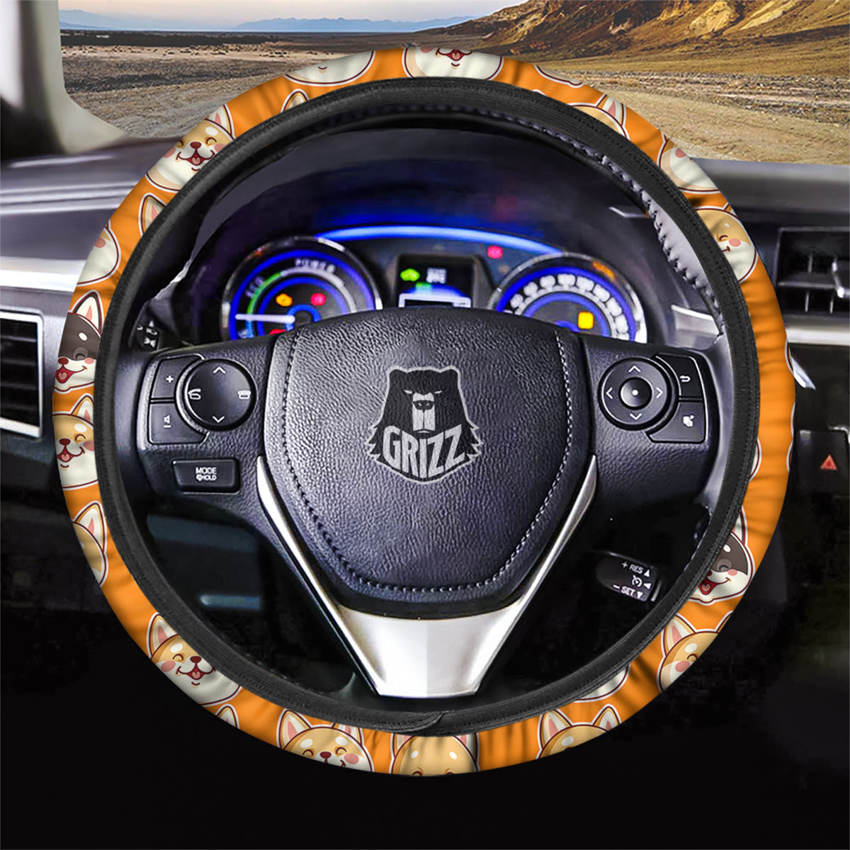 Cute Siberian And Cute Shiba Print Pattern Car Steering Wheel Cover-grizzshop
