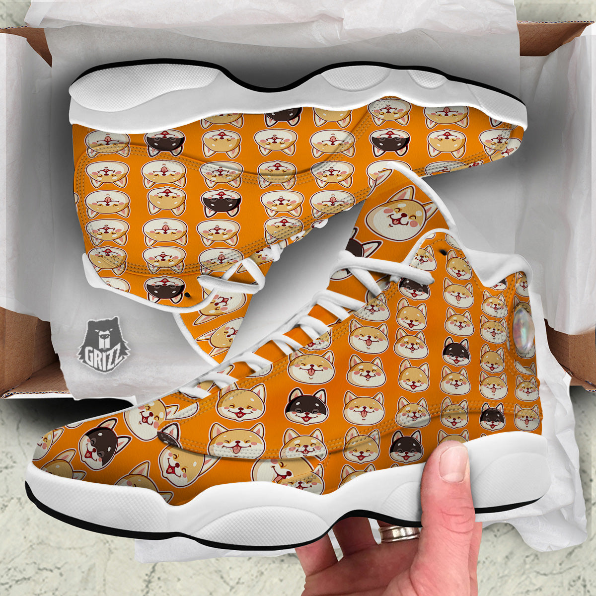 Cute Siberian And Cute Shiba Print Pattern White Basketball Shoes-grizzshop