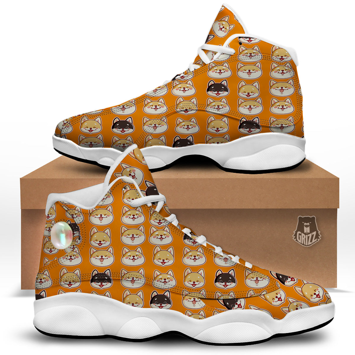 Cute Siberian And Cute Shiba Print Pattern White Basketball Shoes-grizzshop