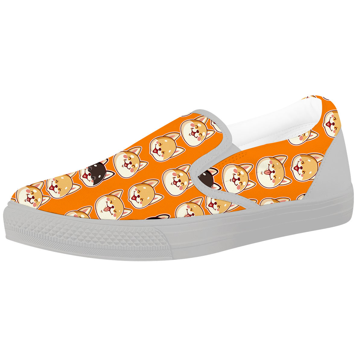 Cute Siberian And Cute Shiba Print Pattern White Slip On Shoes-grizzshop