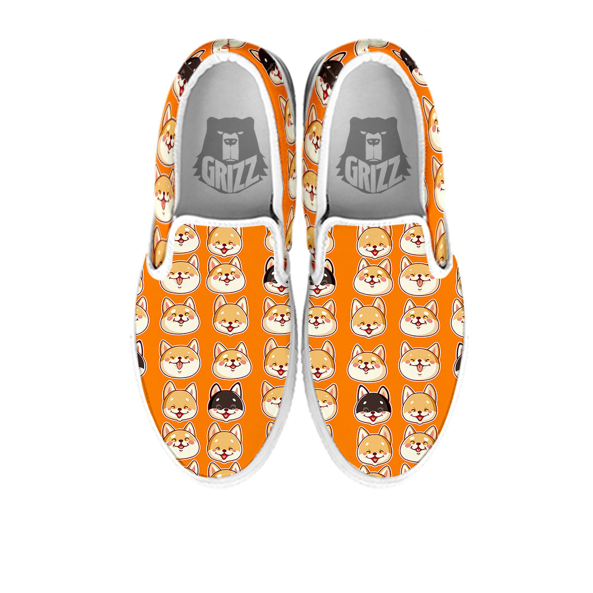 Cute Siberian And Cute Shiba Print Pattern White Slip On Shoes-grizzshop