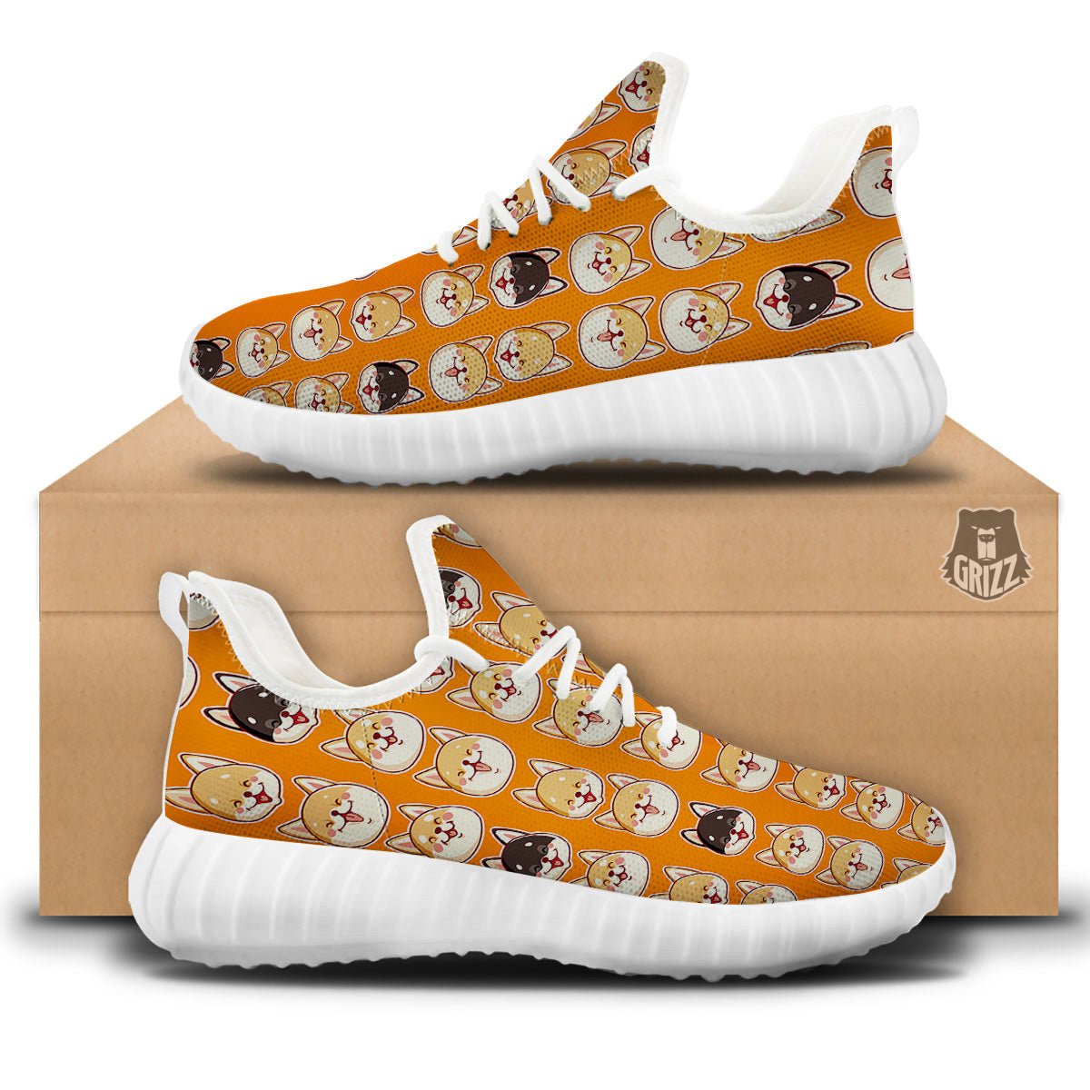 Cute Siberian And Cute Shiba Print Pattern White Walking Shoes-grizzshop