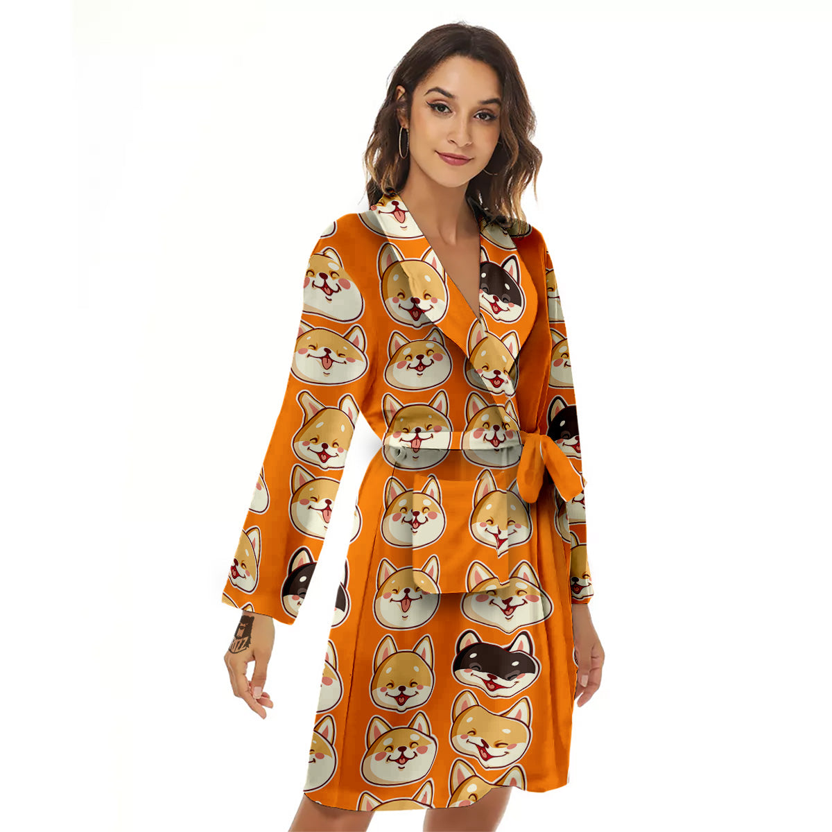 Cute Siberian And Cute Shiba Print Pattern Women's Robe-grizzshop