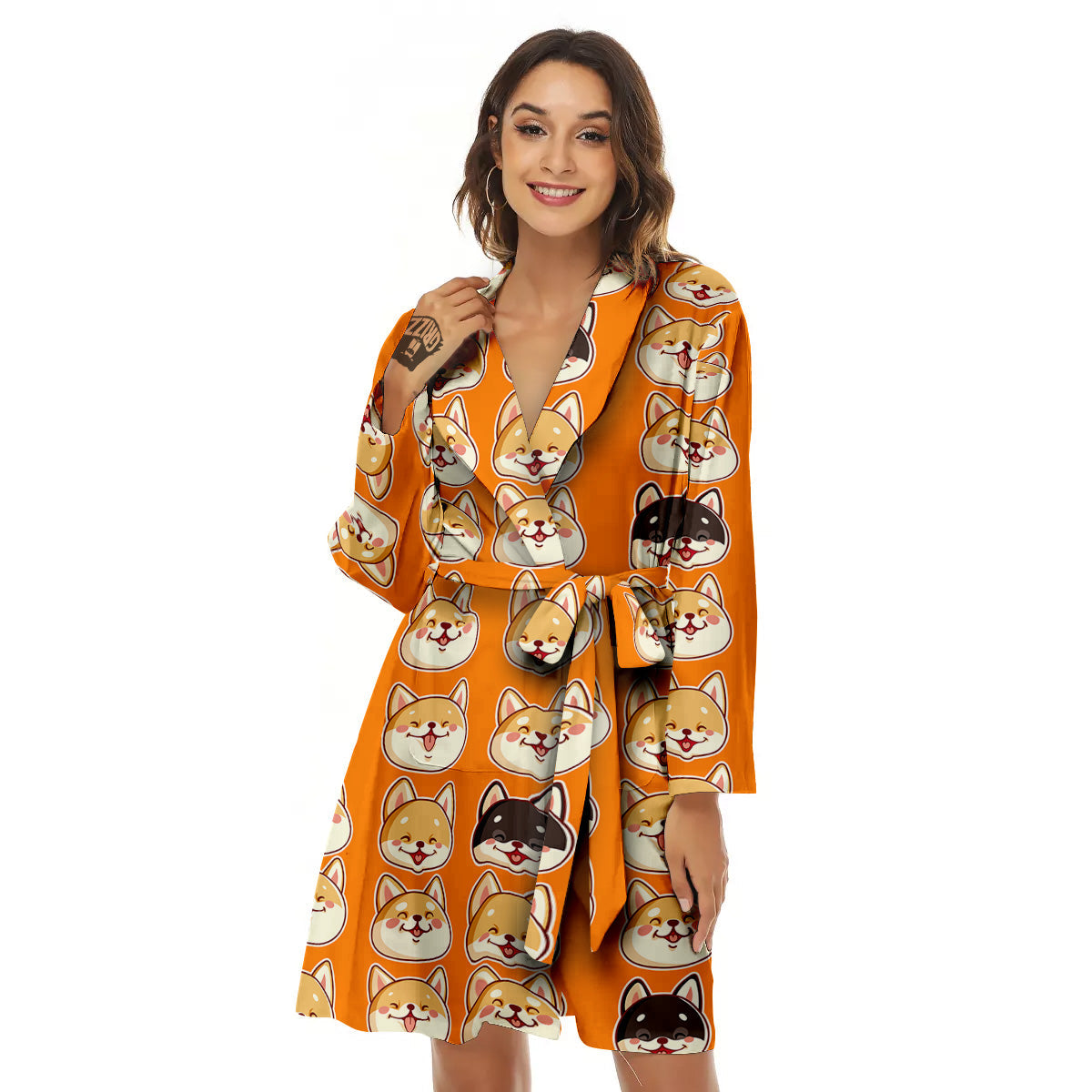 Cute Siberian And Cute Shiba Print Pattern Women's Robe-grizzshop